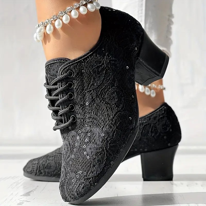 Closed Toe Lace-Up Latin Dance Heels