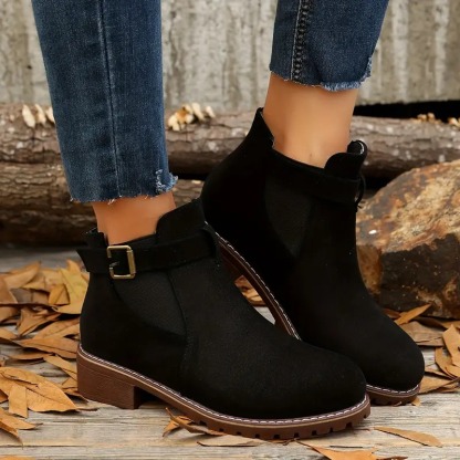 Women's Retro Flat Buckle Ankle Boots