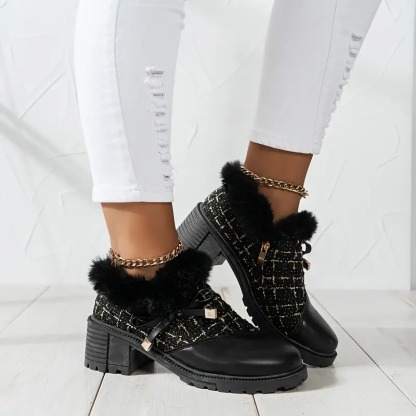 Bowknot Decor Chunky Heel Short Boots