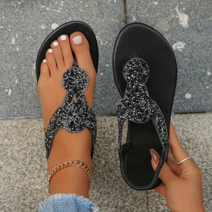 Rhinestone Decor Flat Sandals