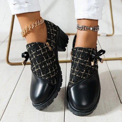 Bowknot Decor Chunky Heel Short Boots