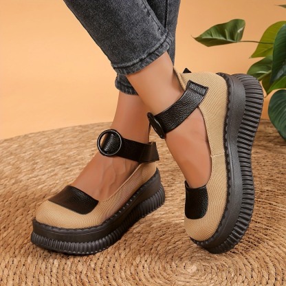 Retro Style Leather Wedge Loafers