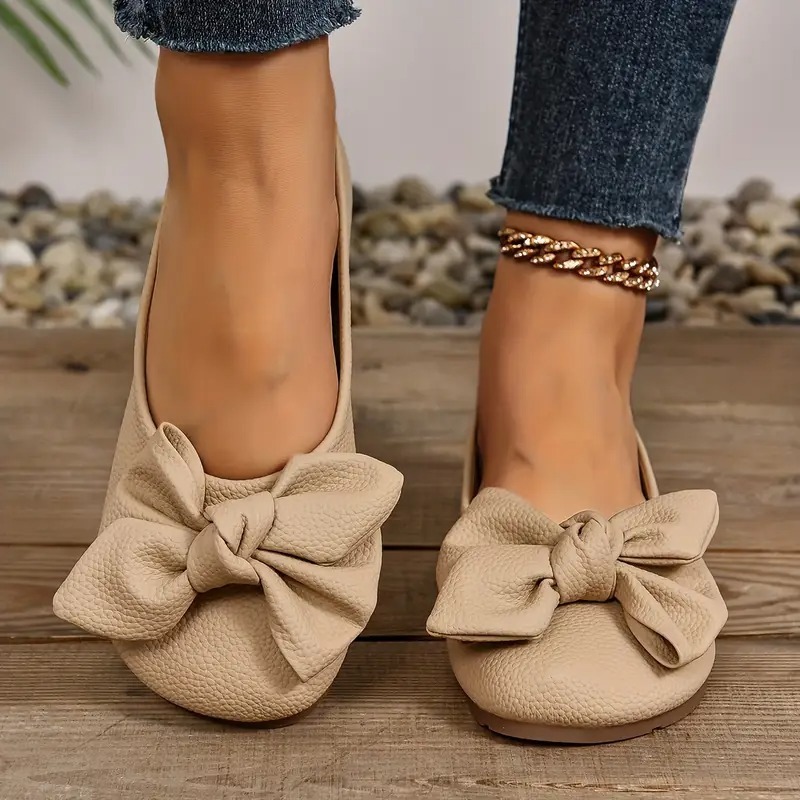 Leather Bowknot Wedge Heeled Loafers