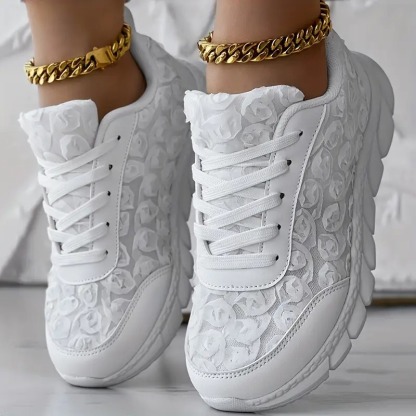 3D Rose Lace-up Casual Sneakers