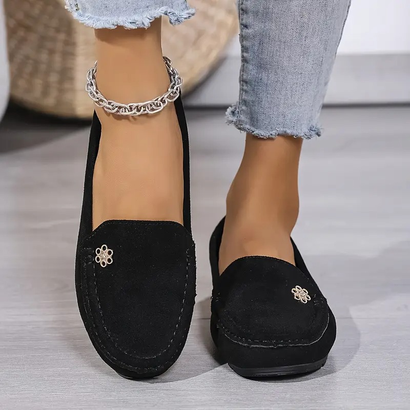 Women's Metallic Flower Accents Slip-On Flats 