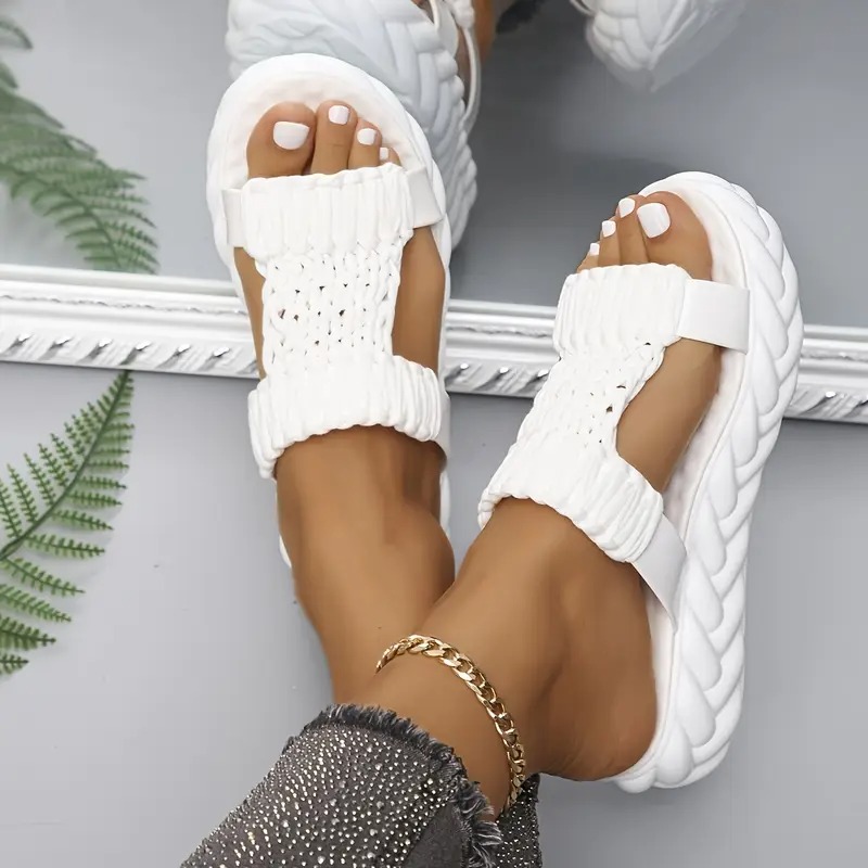 Women's Solid Color Braided Sandals