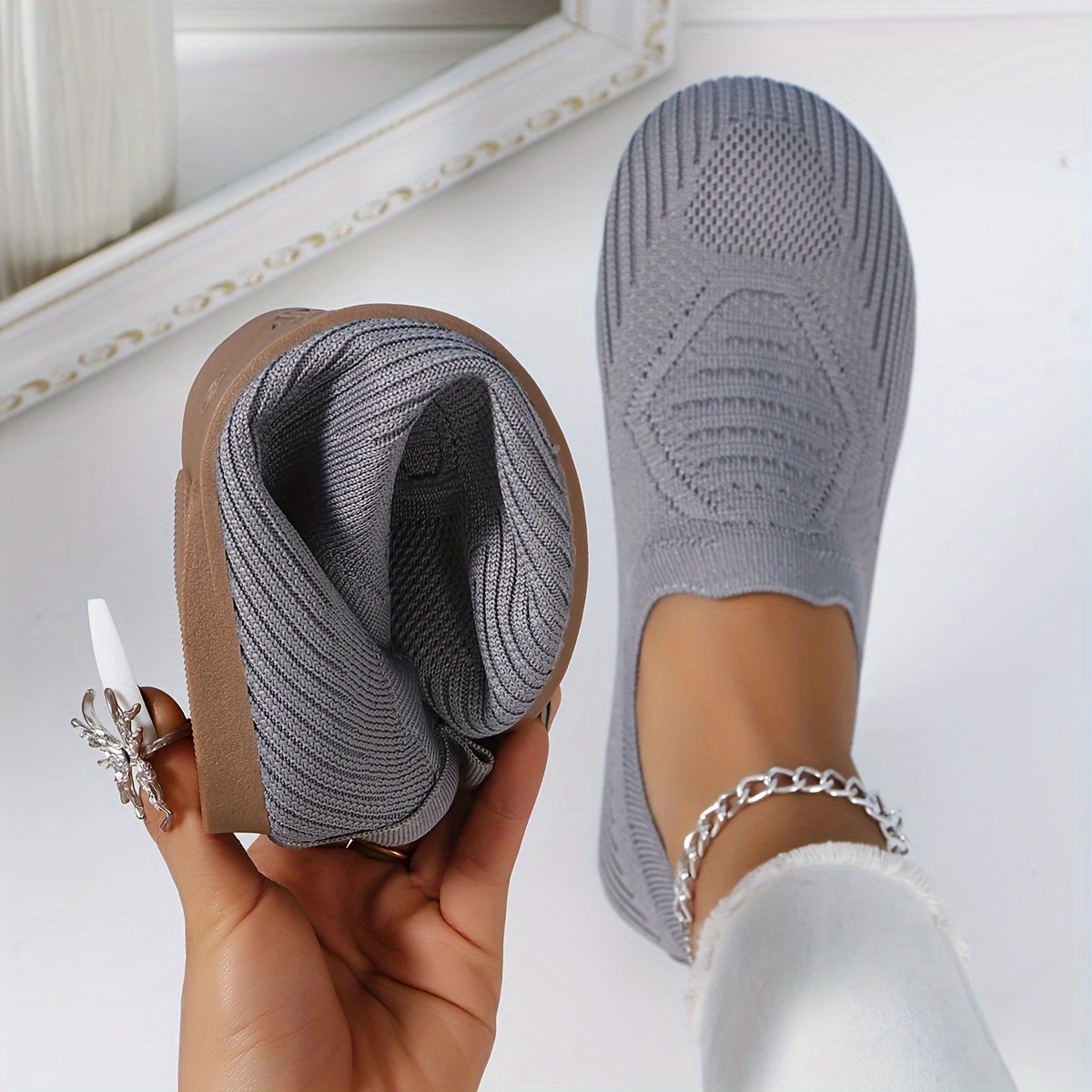 Breathable Knit Slip-On Flats
