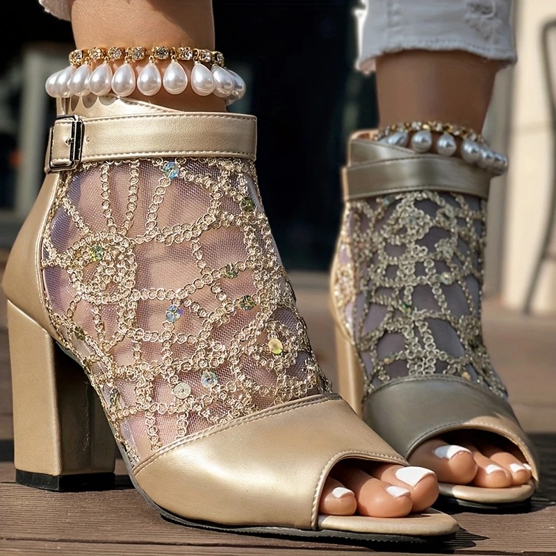 Sparky Fish Mouth Chunky Heel Sandals