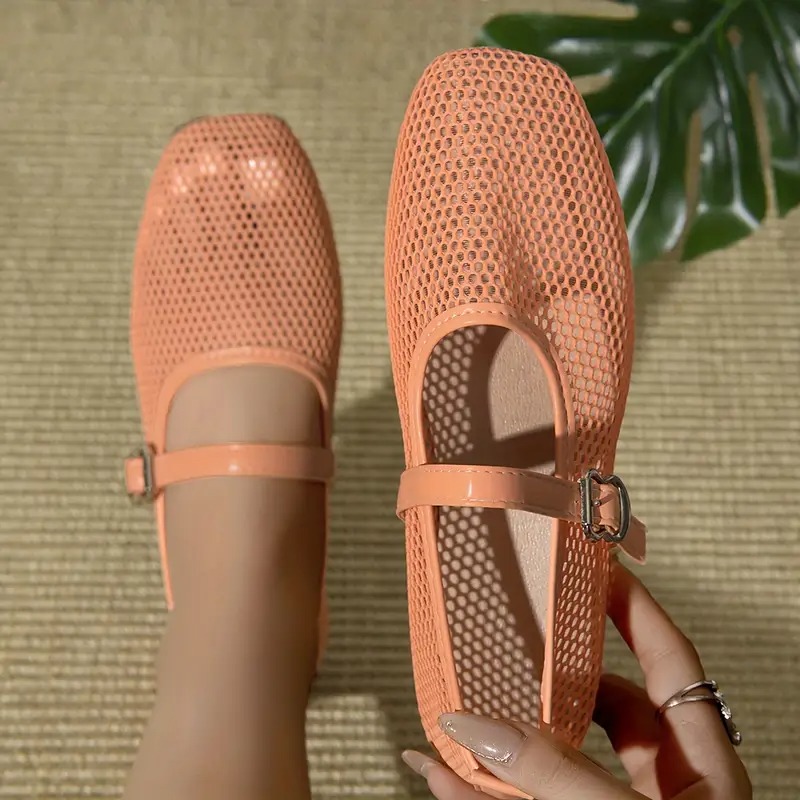 Breathable Vintage Square Toe Flats