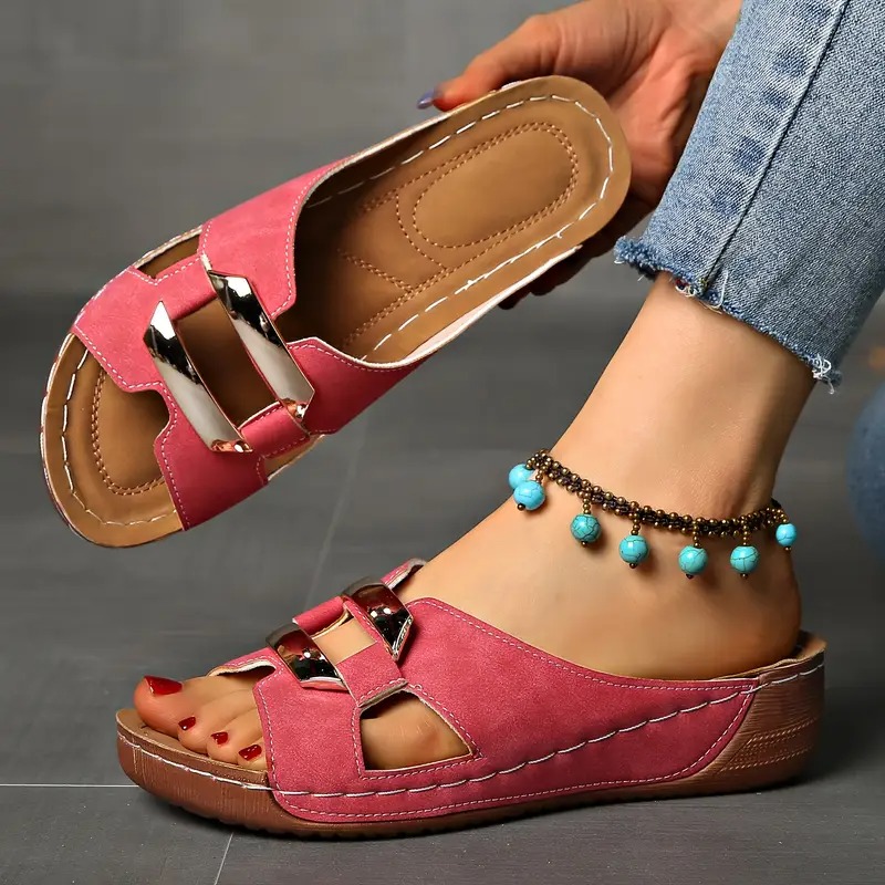 Women's Slip-On Buckle Straps Wedge Sandals