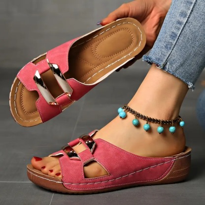 Women's Slip-On Buckle Straps Wedge Sandals