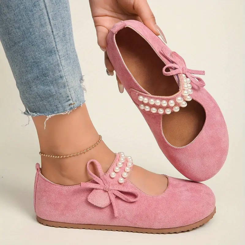 Women's Pearl Bow Mary Jane Flats