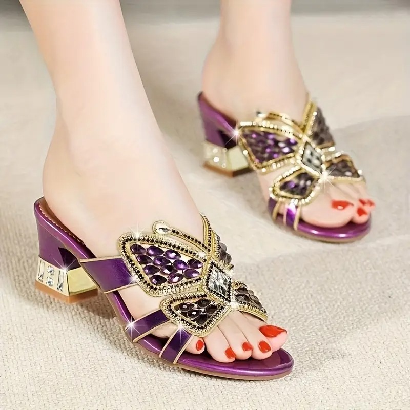Chic Rhinestone Butterfly High-Heeled Sandals