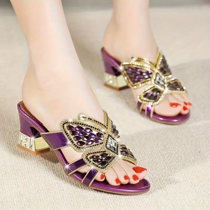 Chic Rhinestone Butterfly High-Heeled Sandals