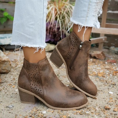 Women's Vintage Chunky Heel Ankle Boots