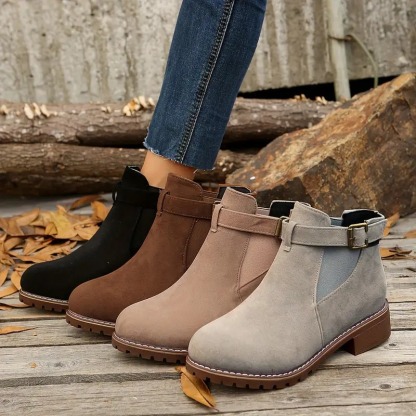 Women's Retro Flat Buckle Ankle Boots