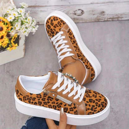 Stylish Leopard Print Lace-Up Sneakers