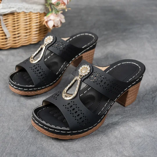 Orthopedic Rhinestones Heel Sandals