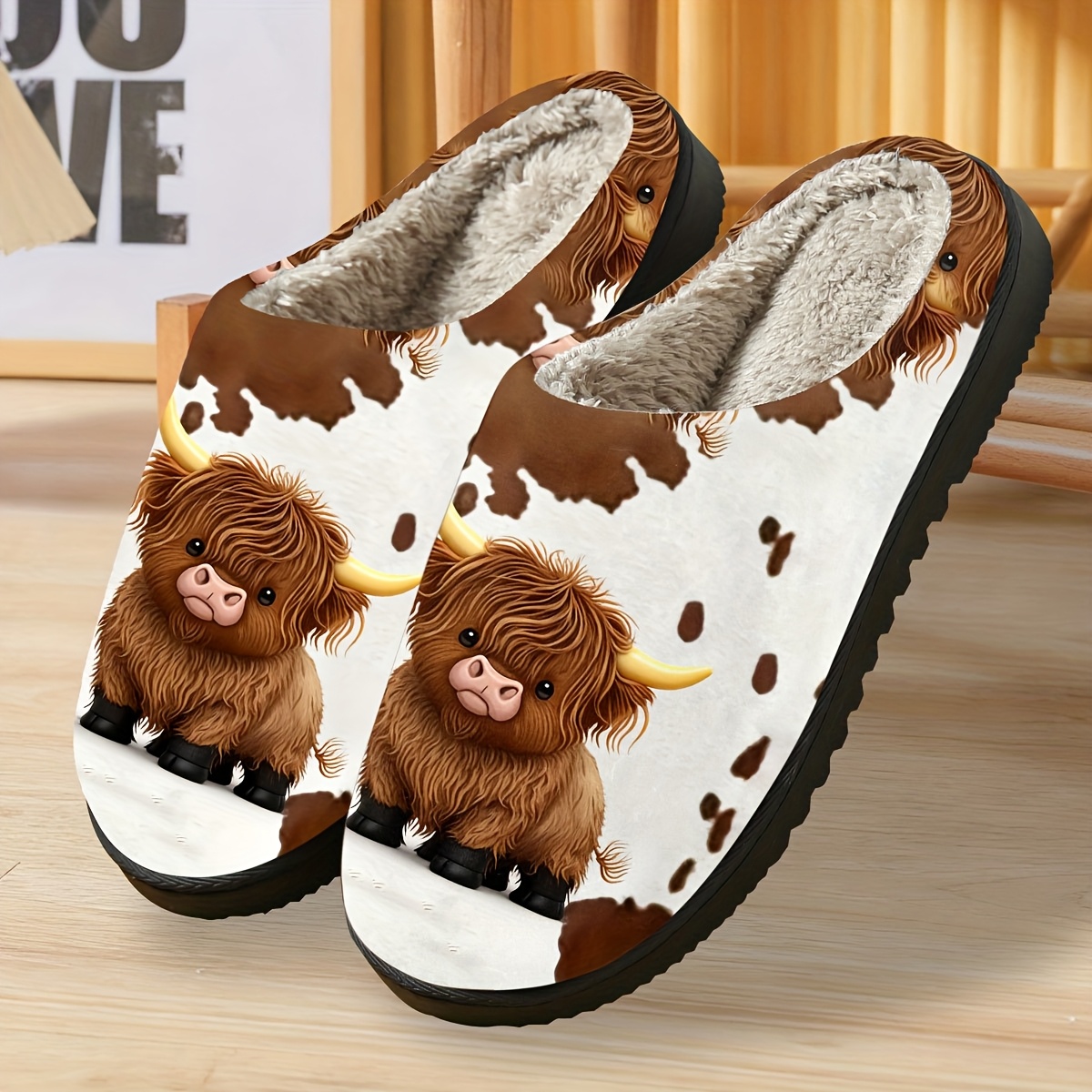 Women'S Plush Highland Cow Slippers