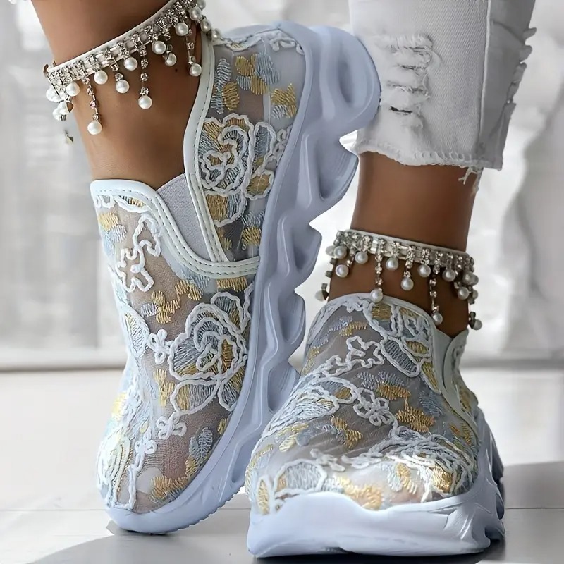 Women'S Floral Embroidered Sneakers