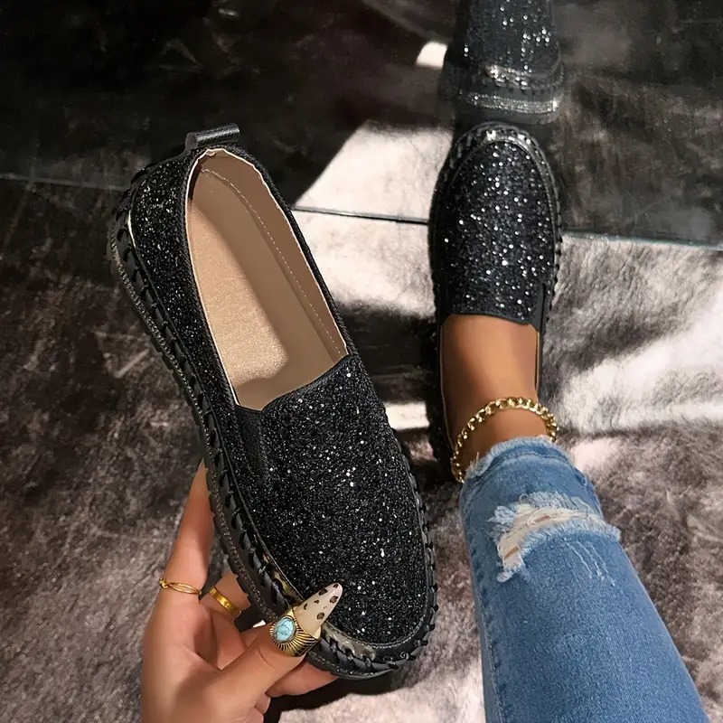 Women's Elegant Sequin Slip-On Loafers