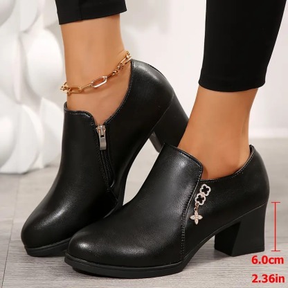 Crystal Side Zipper High Heel Loafer