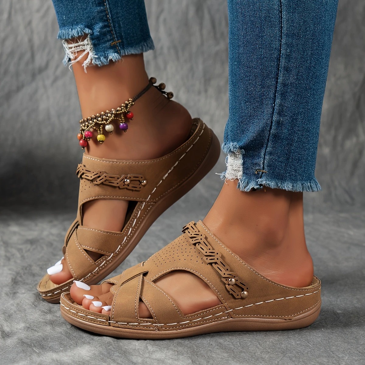 Women's Cut-out Wedge Slide Shoes