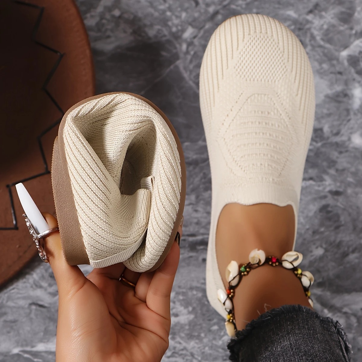 Breathable Knit Slip-On Flats