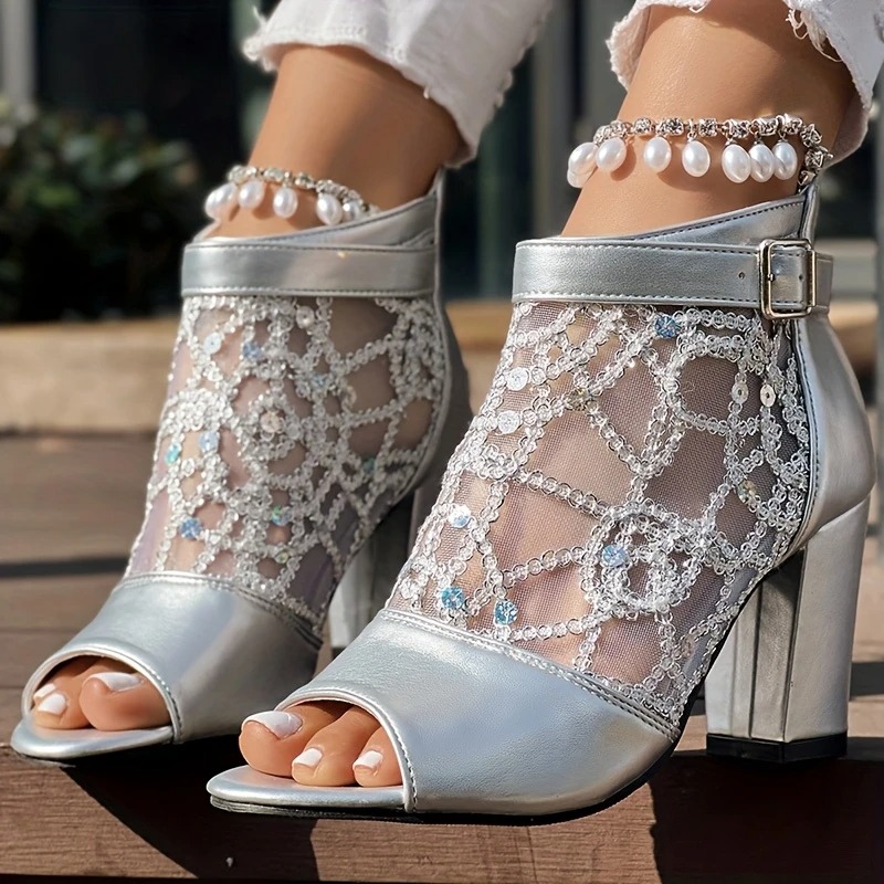 Sparky Fish Mouth Chunky Heel Sandals