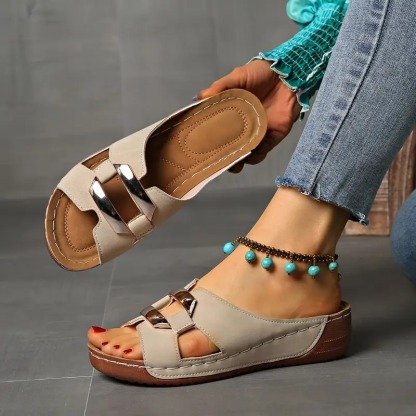 Women's Slip-On Buckle Straps Wedge Sandals