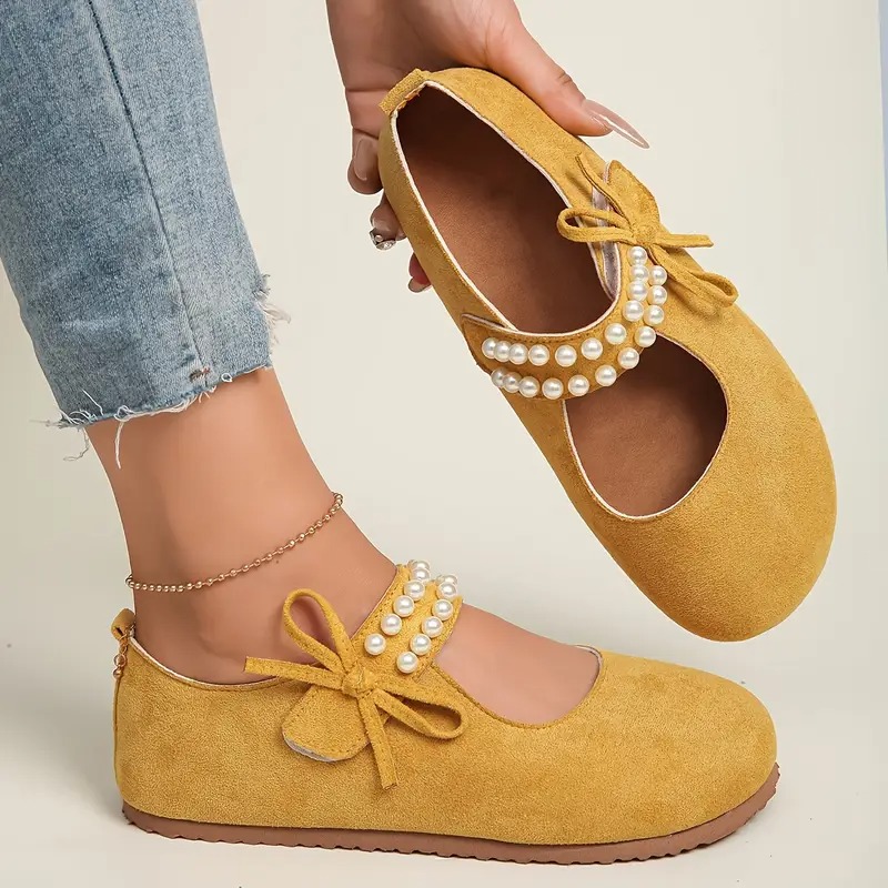 Women's Pearl Bow Mary Jane Flats