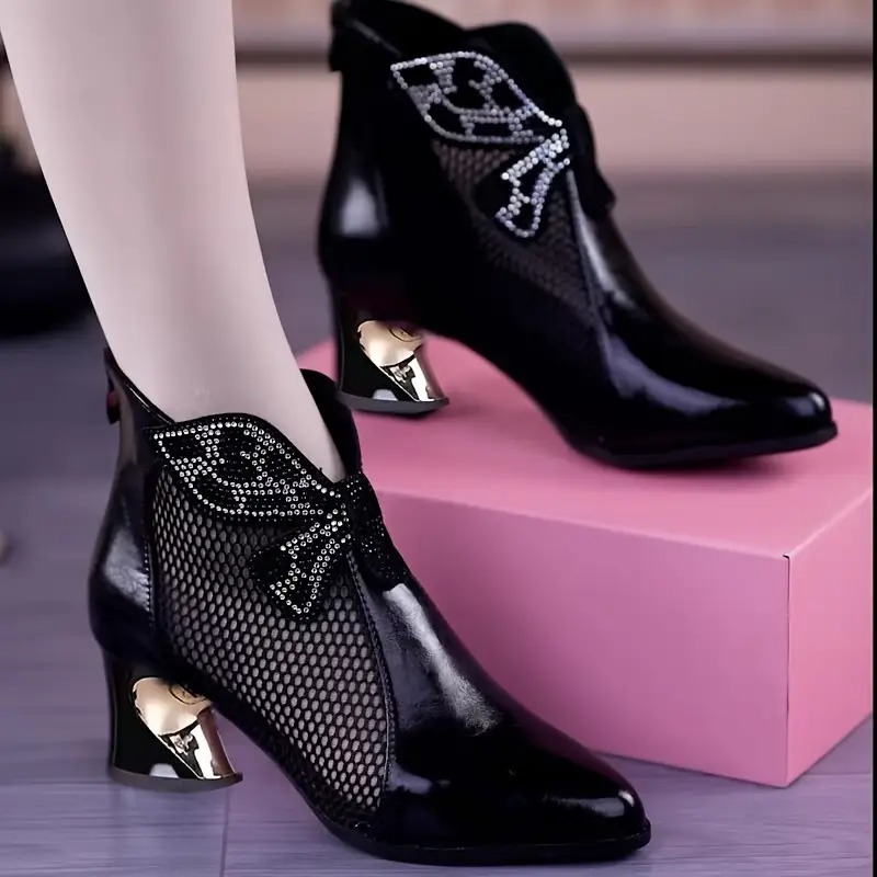 Women's Versatile Chunky Heel Mesh Booties
