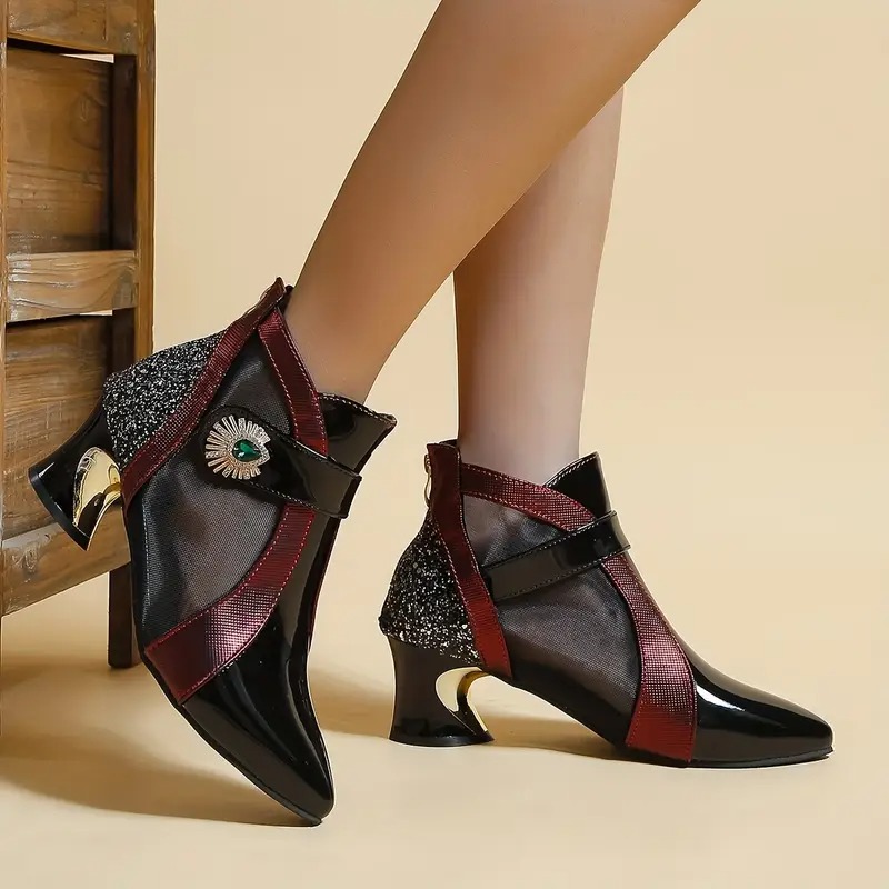 Women's Rhinestone Band Mesh Boots