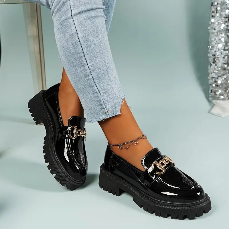 Stylish Buckle Accent Round Toe Loafers