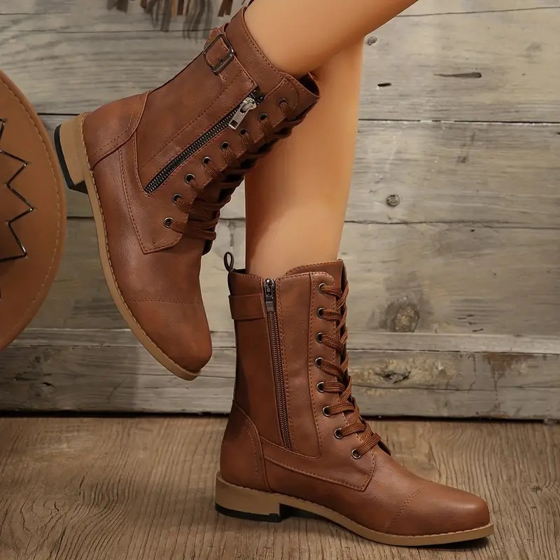 Women's Retro Flat Combat Boots