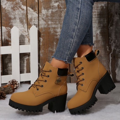 Women's Solid Color Shoelace Fashion Boots