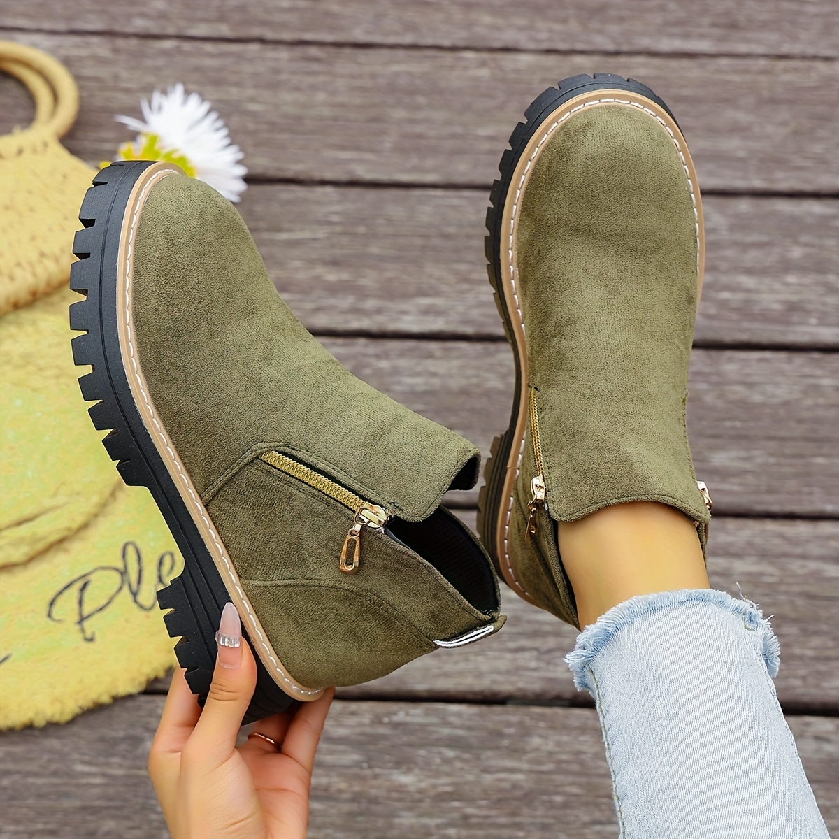 Women'S Trendy Warm and Comfortable Round-Toe Side Zipper Ankle Boots