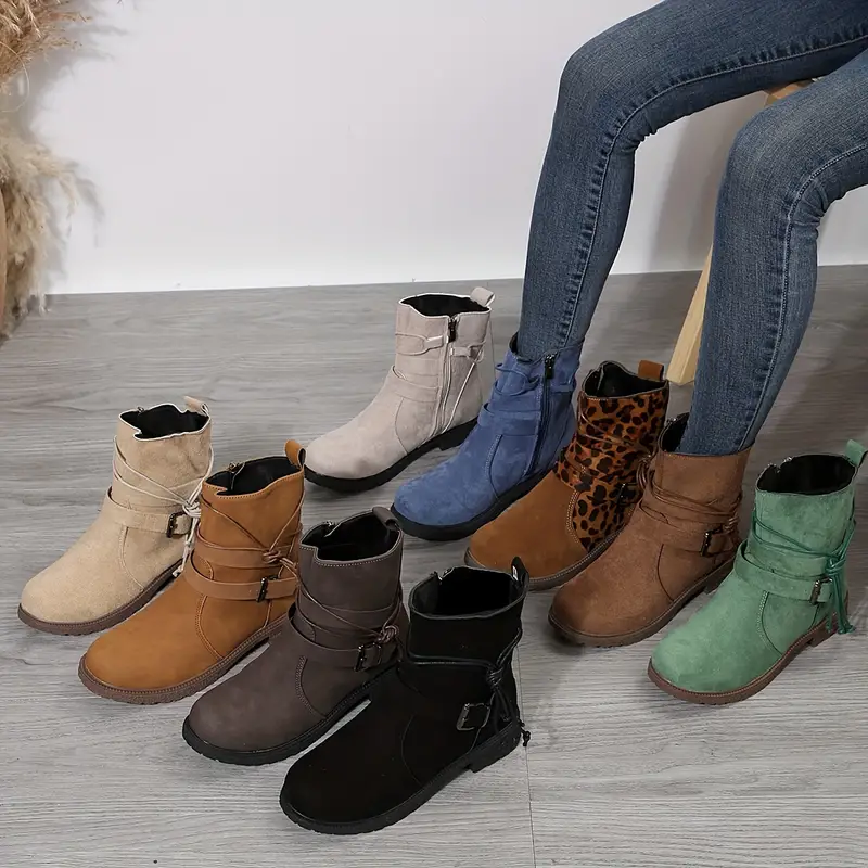 Women's Buckle Strap Decor Boots
