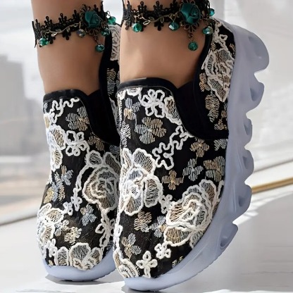Women'S Floral Embroidered Sneakers