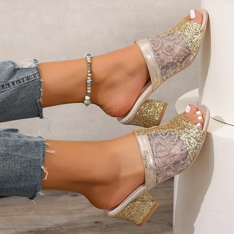 High Heel Sequin Sandals