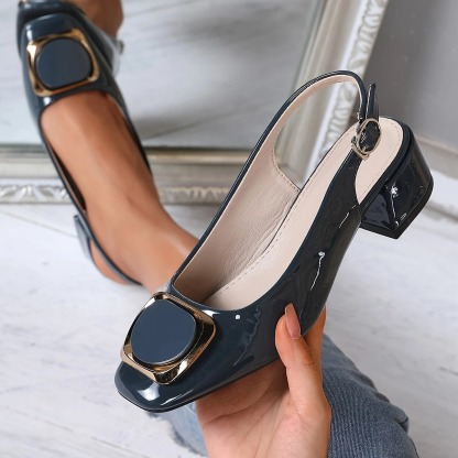 Women's Square Toe Low Block Heel Flats