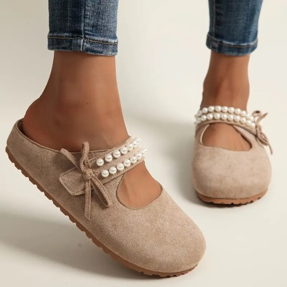 Women's Pearl Bow Mary Jane Flats
