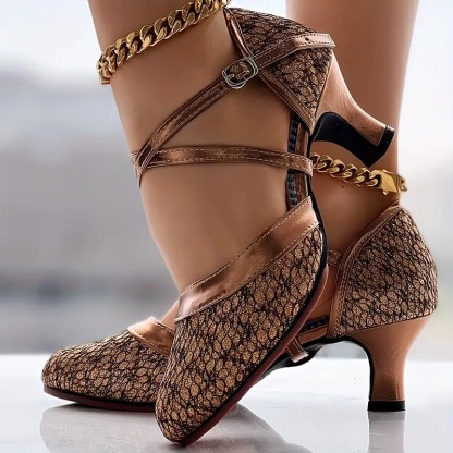 Cross Strap Buckled Latin Dance Pumps