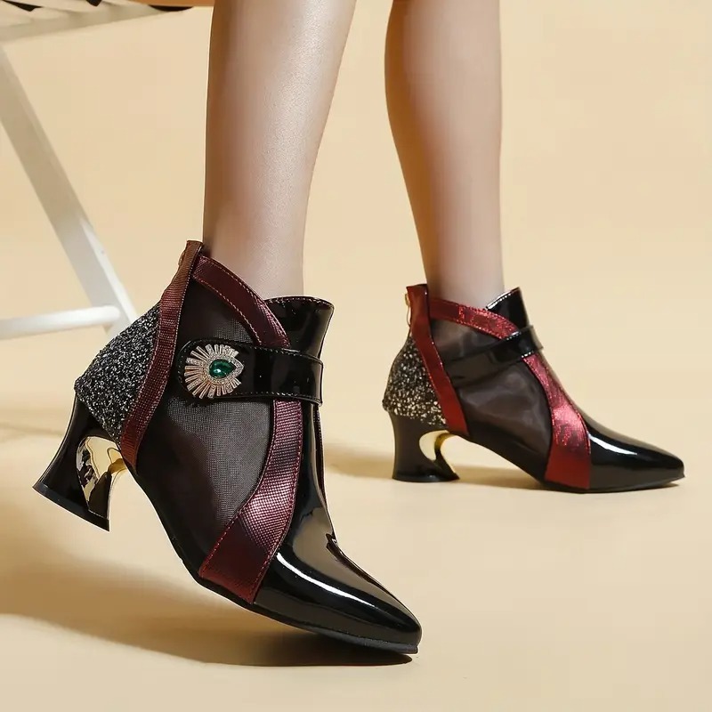 Women's Rhinestone Band Mesh Boots