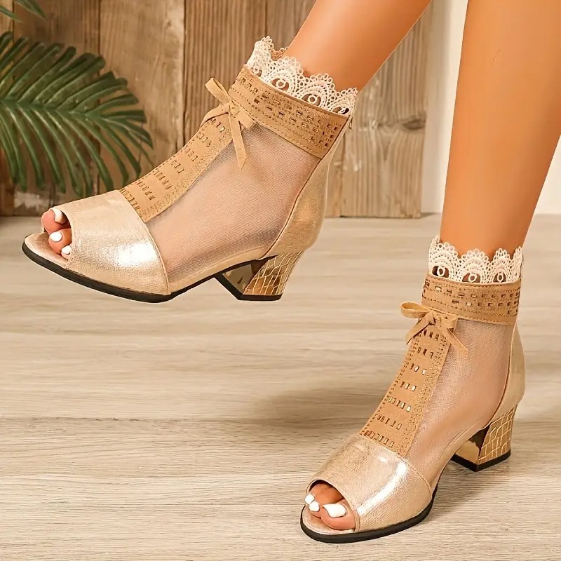 Women's Elegant Mesh Chunky Boots