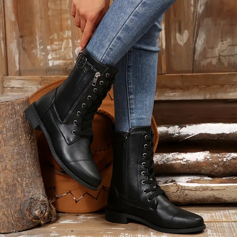 Women's Retro Chunky Sole Mid-Calf Boots