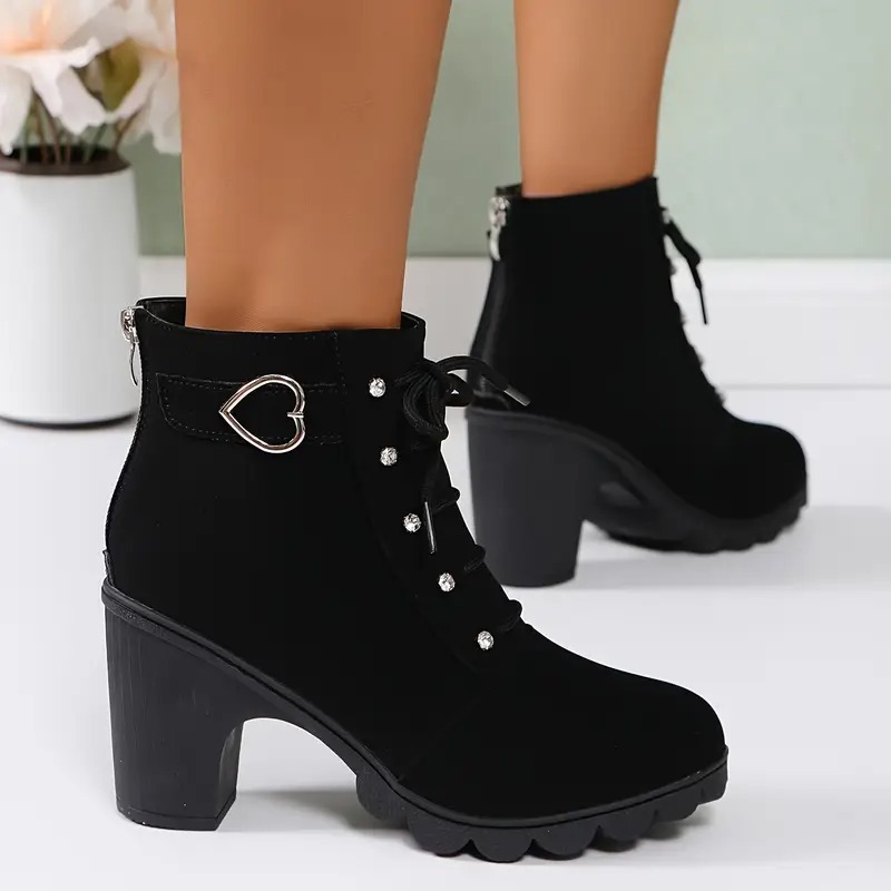 Women's Heart Chunky Heel Ankle Boots