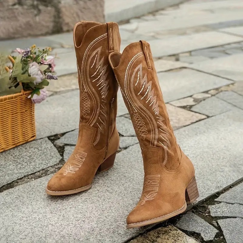 Womens Chunky Heel Cowboy Boots