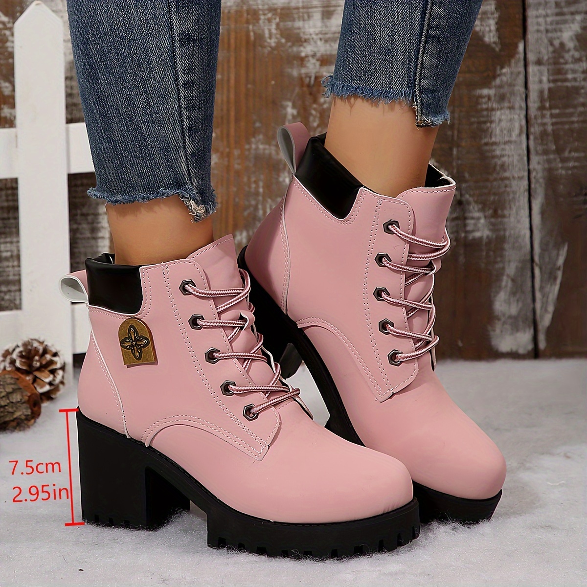 Women's Solid Color Shoelace Fashion Boots
