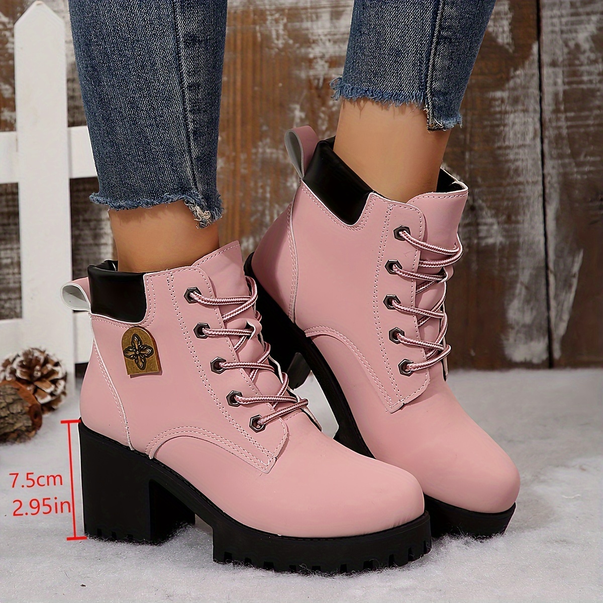 Women's Solid Color Shoelace Fashion Boots